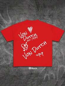 Graphic Tees 1pcs Women's Double-Sided Printing Von Dutchh Heart With And Year 1999 Fabric Soft & Skin-Friendly Unisex Style Gifts -Van Dutch Print Women Shirt Classic Americana Style Graphic Tee-Vintage Street Style Unisex Loose Cotton Short Sleeve Crew Neck-Shirtwomens Clothes,Graphic Shirt,% Cotton - Đỏ - Xem 3