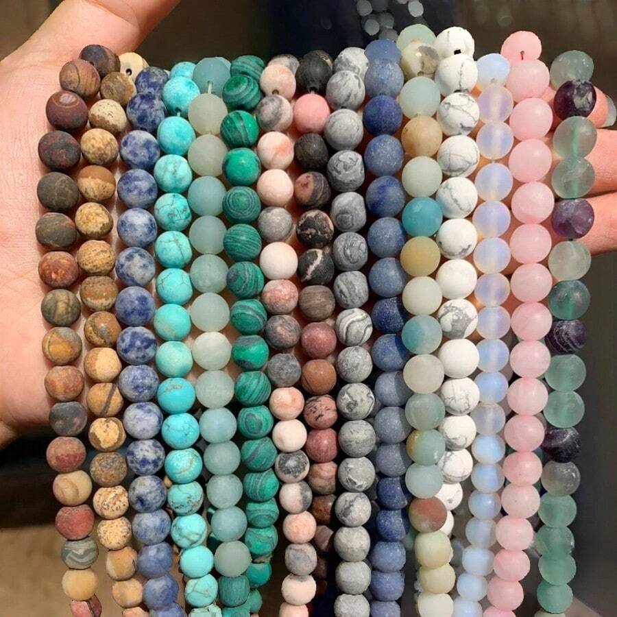 哑光宝石圆珠，蕴含疗愈能量，散珠，适用于手链、项链DIY首饰制作设计，4毫米、6毫米、8毫米，天然宝石 - 彩色 - 查看 1