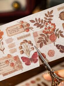 1 Set/6pcs Vintage Botanical Washi Stickers , Retro Plant Butterfly Floral Journal Stickers For Scrapbooking, Junk Journal, DIY Crafts, Gift Wrapping, Spring Easter Decor,Back To School Supplies ,Mother's Day Gift Scrapbook Supplies - A - View 10