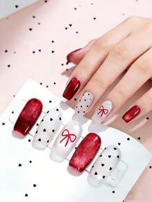 Holographic Small & Large Star, Heart Shaped Nail Glitters, Laser Mixed Mini Pentagram & Heart Sequins, DIY Nail Art Decorations Nail Charms - Red and White - View 5