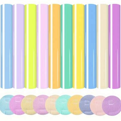 3D Fluffy Heat Transfer Vinyl - 10 Sheets (12 Inch X 10 Inch) Soft Pastel Color Puffy Heat Press Vinyl, Suitable For T-Shirts - Compatible With Most Cutting Machines