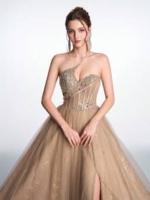 Anymoon Women's High Waist Ruffle Trim Long Evening Dress - Coffee Brown - View 9