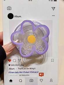 1个可爱粉色花朵系列推拉式花朵猫爪磁吸摇摆音乐手机支架，可伸缩便携式桌面支架，高端支架，母亲节生日周年纪念礼物，送给姐妹和女友 - 小花 - 查看 9