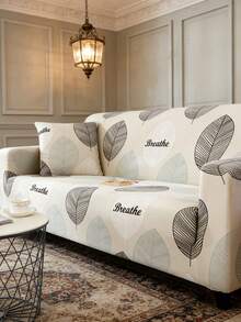 1 bộ bọc ghế sofa co giãn toàn bộ, họa tiết lá cây, kiểu dáng hiện đại, chất liệu polyester, có thể giặt máy, bảo vệ ghế sofa khỏi bụi bẩn. - trắng - Xem 3