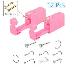 Disposable Ear Nose Piercing Kit Tool +10 PCS Nose Nail Accessories Stud Safety Portable Nose Pink Piercing Kit - View 15