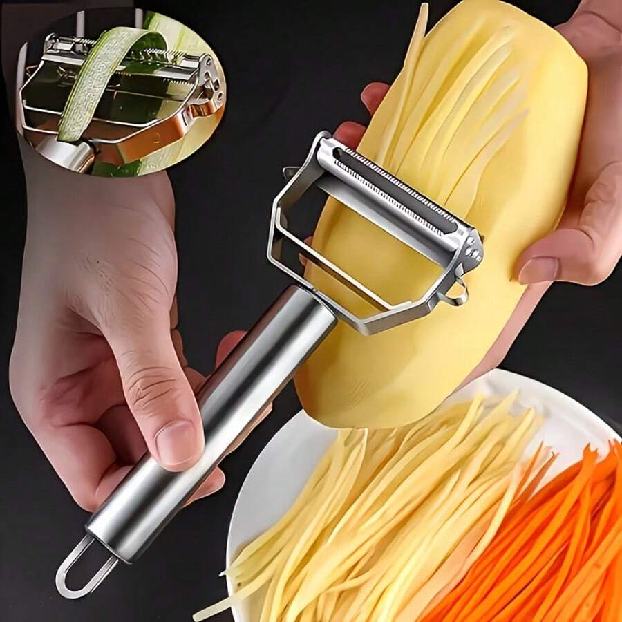 1pc Stainless Steel Peeler, Universal Kitchen Vegetable Peeler And Julienne Slicer, Multi-Function Potato Peeler, Fruit And Vegetable Shredder, Manual Food Processor, Suitable For Thanksgiving, Christmas, Essential Kitchen Tool