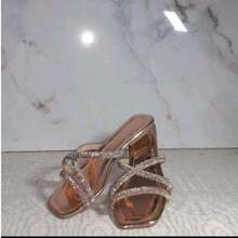Women's Flat Sandal With 3 Thick Rhinestone Straps, Fashionable, Luxurious, And Elegant. - Bronze - View 2