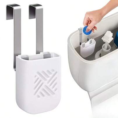 1个马桶水箱清洁片支架，尺寸为3.7英寸 x 2.9英寸 x 0.7英寸，用于放置马桶水箱漂白片，悬挂式设计，防止溶解的残留物污染水箱。