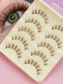 5 Pairs Natural Assorted Matching Eyelashes, Brown 3D Eyelashes. Rootless Eyelashes With Simple And Comfortable Fit, Soft And Natural Curl, Essential Makeup For Beginners. Suitable For Daily Wear, Can Create Various Fashionable Eye Makeup Looks - 棕色 - 查看 13