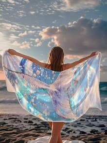 Toalla con estampado de cola de sirena de fibra ultrafina de 250 g/m², azul-púrpura con ribete dorado, de 70*140 cm para nadar/baño, toalla de playa de secado rápido, manta de playa extra grande, chal, cojín de 1 pieza o toalla de baño/playa de 90*180 cm 1 pieza - Multicolor - Ver 6