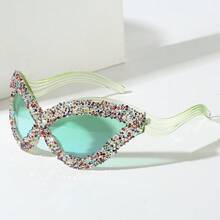 1PC Exaggerated Personality Cat-Eye Glasses Luxurious Rhinestone Women'S  Futuristic Hip-Hop  For Men - 黑色 - 查看 2