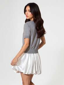 Alicedudu 女士休闲可爱简约趣味动物印花圆领短袖针织T恤，夏季 - 淺灰色 - 查看 2