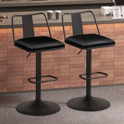 ALFORDSON Bar Stool Set Of 2, Height-Adjustable Kitchen Stools With Swivel Function (53-75 Cm Seat Height), Premium Bar Chairs For Kitchen And Dining Areas (PU Leather, Black)