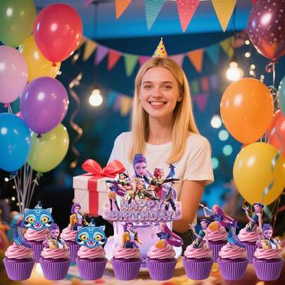 asmodee 卡通主题蛋糕装饰，动漫纸杯蛋糕衬垫装饰，生日派对用品