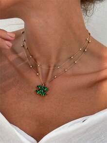 Dây chuyền mặt dây chuyền hai lớp màu xanh lá cây thanh lịch