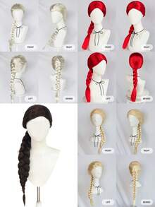 Princess-Style Multi-Color Long Thick Braid Wig, Retro Court Braided Design, High Crown For A Stylish Vibe, Breathable Wig Cap For Comfortable Wearing. Full Head Wig Suitable For Wedding Photoshoots, Cosplay, Parties, Balls, Halloween, K-POP, Y2K And Stage Performances. - Multicolor - View 9