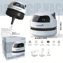 RAF 1 pieza Mini aspiradora de escritorio, portátil y recargable por USB, con diseño de robot lindo, herramienta de limpieza de escritorio silenciosa para recoger pequeños artículos, migas, trozos de goma de borrar, regalo ideal para vuelta al cole, Halloween, Navidad, cumpleaños - Mango corto de mano - Ver 4
