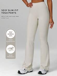 Quần Yoga Nữ MFVIM cho mùa Xuân/Hè, Quần ống rộng nữ thường ngày, cạp cao xòe, giúp kéo dài và làm thon gọn vóc dáng, kiểu dáng ôm sát che phủ hông và đùi, độ co giãn cao tạo cảm giác như không mặc gì, thoải mái khi chơi thể thao mà không bị bó sát hay khó chịu ở đáy quần, nâng mông và bụng, đường cong mông hình hoa đào, thoáng khí và thoải mái cho các hoạt động thường ngày, thể thao, chạy bộ, tập thể dục, chất liệu nhẹ, quần dài nâng đỡ và làm thon gọn bụng, phù hợp cho tập thể dục và đi làm. - Màu trắng kem - Xem 3