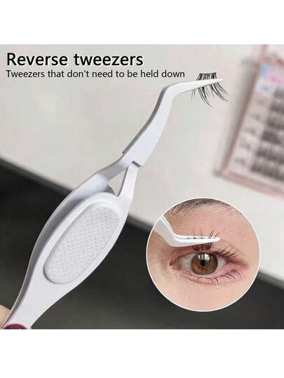 1 pieza Pinza para pestañas invertida - Pinza de punta curva, herramienta ergonómica para aplicación de pestañas postizas, pinza de precisión sin apretar, pinza multiusos de acero inoxidable tipo X, fácil para principiantes, adecuada para extensión de pestañas DIY y injerto de pestañas en casa, planificador/herramienta de maquillaje
