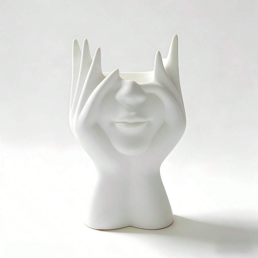 1/2pcs Face-Shaped Plastic Pen Holder, Cute Half-Body Female Head Design Storage Box, Flower Pot Pen Holder, Makeup Brush Organizer - Multicolor - View 1