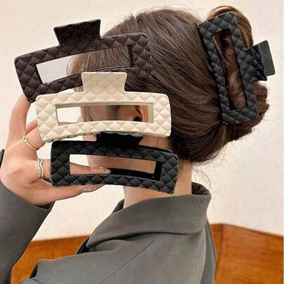 Versatile Matte Beige Leather Texture Hair Clips, Minimalist Rhombus Square Hair Claw Wholesale Hair Accessories