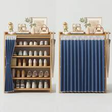 NINOTO Zapatero de Bambú con Cortina de Tela, Organizador de Zapatos de 6 Niveles, Estante Cerrado Antipolvo para Entrada, Closet y Dormitorio, Gran Capacidad, Ahorra Espacio, Mueble para Zapatos Moderno - Azul - Ver 4