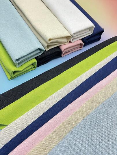 7件套亚麻质感刺绣布料，50*50厘米预裁尺寸，包含粉色、米色、白色、蓝色、黑色、绿色、藏青色，适用于十字绣、手工刺绣、杯垫、装饰挂件、DIY枕套、纺织工艺品等。