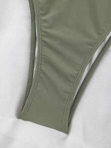 Black & White Patchwork One-Piece Swimsuit Vacation Beach Summer - Army Green - View 6