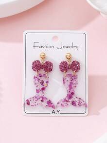 1 Pair Shiny Bow-Knot Mermaid Design Fashion Jewelry Earrings, Gift For Beach Vacation & Party - Pink - View 1
