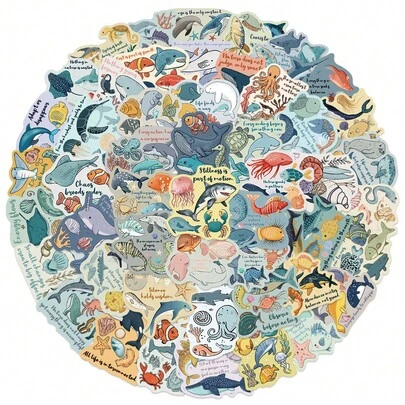 50pcs Funny Sea Animal Graffiti Stickers Funny Cartoon Vintage Stickers Decorative Stickers For Water Bottle, Guitar, Luggage, Phone, Case, Laptop, Skateboard, Gift