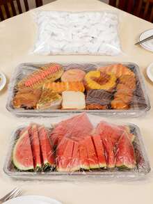 100片装 - 大号食品保鲜膜，透明食品保鲜膜，食品托盘保鲜膜，厨房食品罩，塑料袋，食品储存袋，面包罩，白色食品罩，塑料包装膜，PE保鲜袋，厨房收纳，家用塑料包装 - 彩色 - 查看 2
