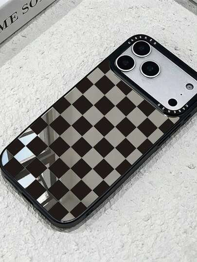 Phone Case: Mirror Finish Fashionable Black And White Checkerboard Case, Compatible With17/16/15/14/13/12 Series, Full-Coverage Drop-Proof Soft Back Panel, Protective Cover, Unisex, Simple Case With Multi-Functional