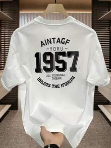 Men's T-Shirt, Summer Tops, Men's T-Shirt Made Of Heavy 100% Cotton - Oversized, Loose Fit, Casual Crew Neck Short-Sleeved T-Shirt With Brand Logo Print, Large Size For Everyday Wear In Summer And Winter, Machine Washable For Chinese New Year, Valentine's Day, Father's Day - Comfortable Cotton T-Shirt, Estate Uomo - White - View 6