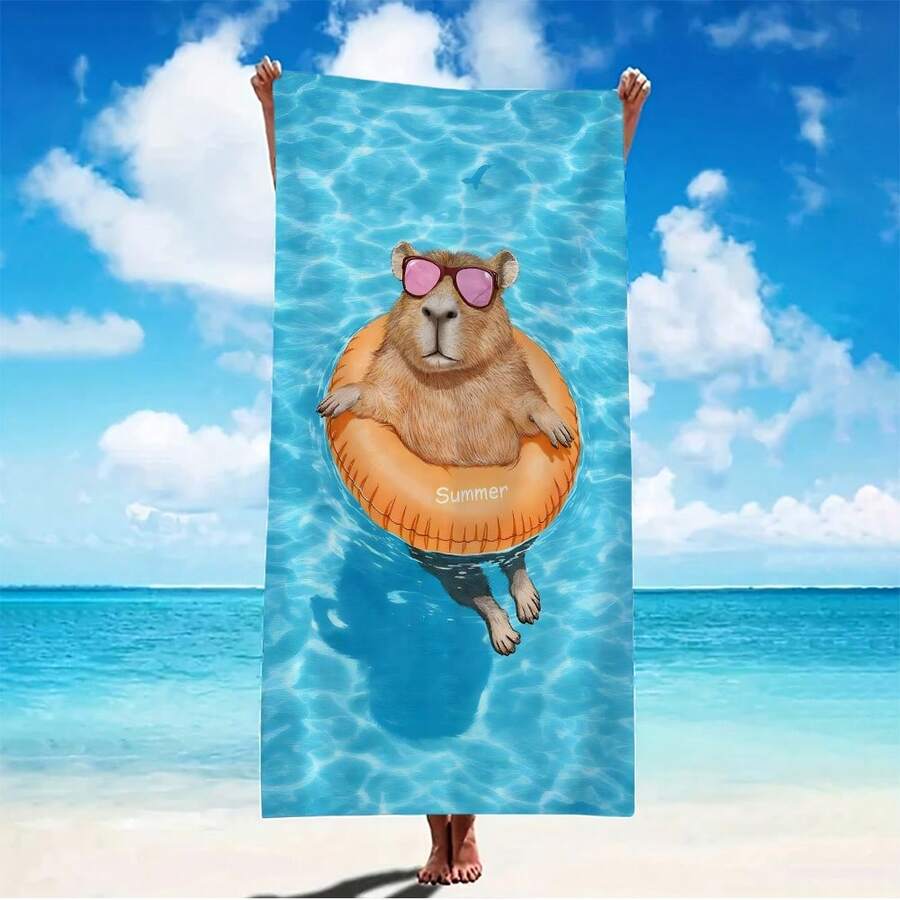 1pc Capybara Beach Towel - Soft, Absorbent, Lightweight, Quick-Drying Super Microfiber, Vivid Underwater Print, Perfect For Beach, Pool, Travel, Camping, Yoga, Shower, Sunbathing - Ideal Adult Gift And Holiday Gift, Beach - Multicolor - View 1