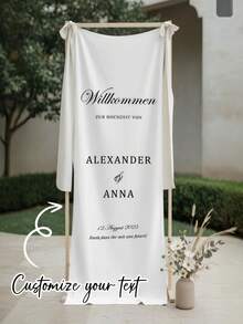 Customized Wedding Banner - Personalized With Bride & Groom Names/Date/Text - Elegant German-Style Welcome Fabric Banner For Indoor/Outdoor Use - Multicolor - View 2