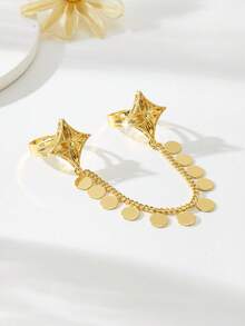 Mgyi Women's Adjustable Gold Star Chain Two-Finger Ring, Bohemian Style Coin Tassel Connecting Two Fingers, Fashion Hand Chain Jewelry Gift For Party And Daily Wear - PJZ-164 - View 4