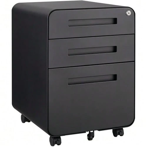 Mobile Filing Cabinet With 3 Drawers For Under The Desk, Simple And Versatile Storage For Documents In Legal/Letter/A4 Format, Tip-Proof Design With 5 Casters, Cold-Rolled Steel, Water And Moisture Resistant - Black - View 1