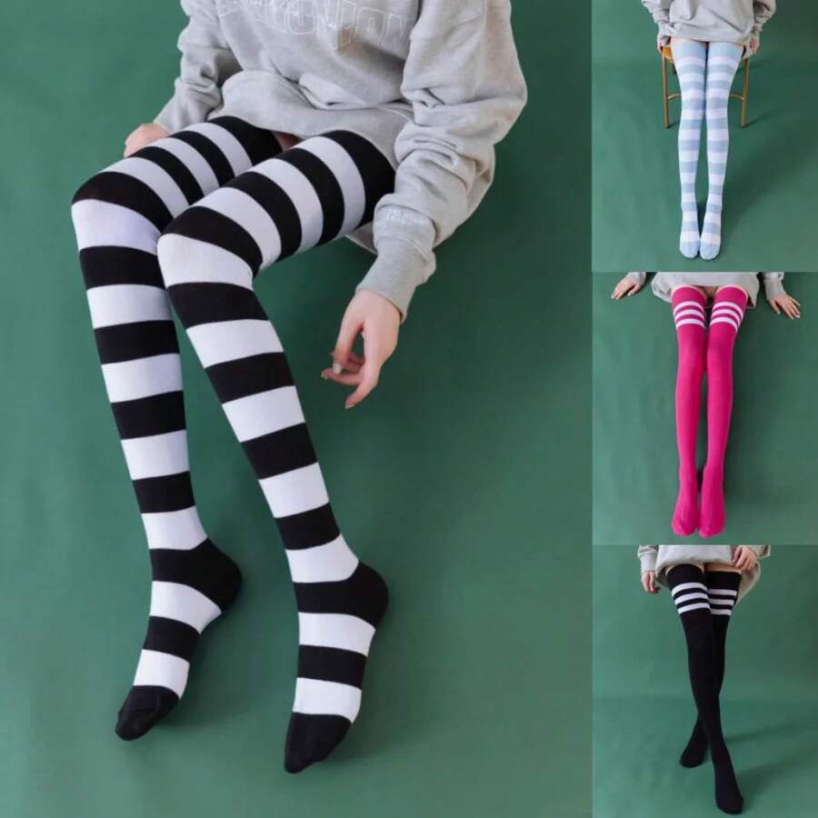 Women Over The Knee Socks Cotton Thigh High Socks Black White Blue Colorful Striped Pattern Fashion Casual Daily Wear - Kiểu 04 - Xem 1