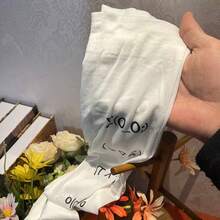 White Graffiti Letter Print Thigh High Socks, Harajuku Style, Y2K Cosplay Cute & Comfortable Socks - White - View 13