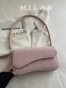 时尚豹纹不对称翻盖复古简约优雅单肩包 - 粉色 - 查看 1