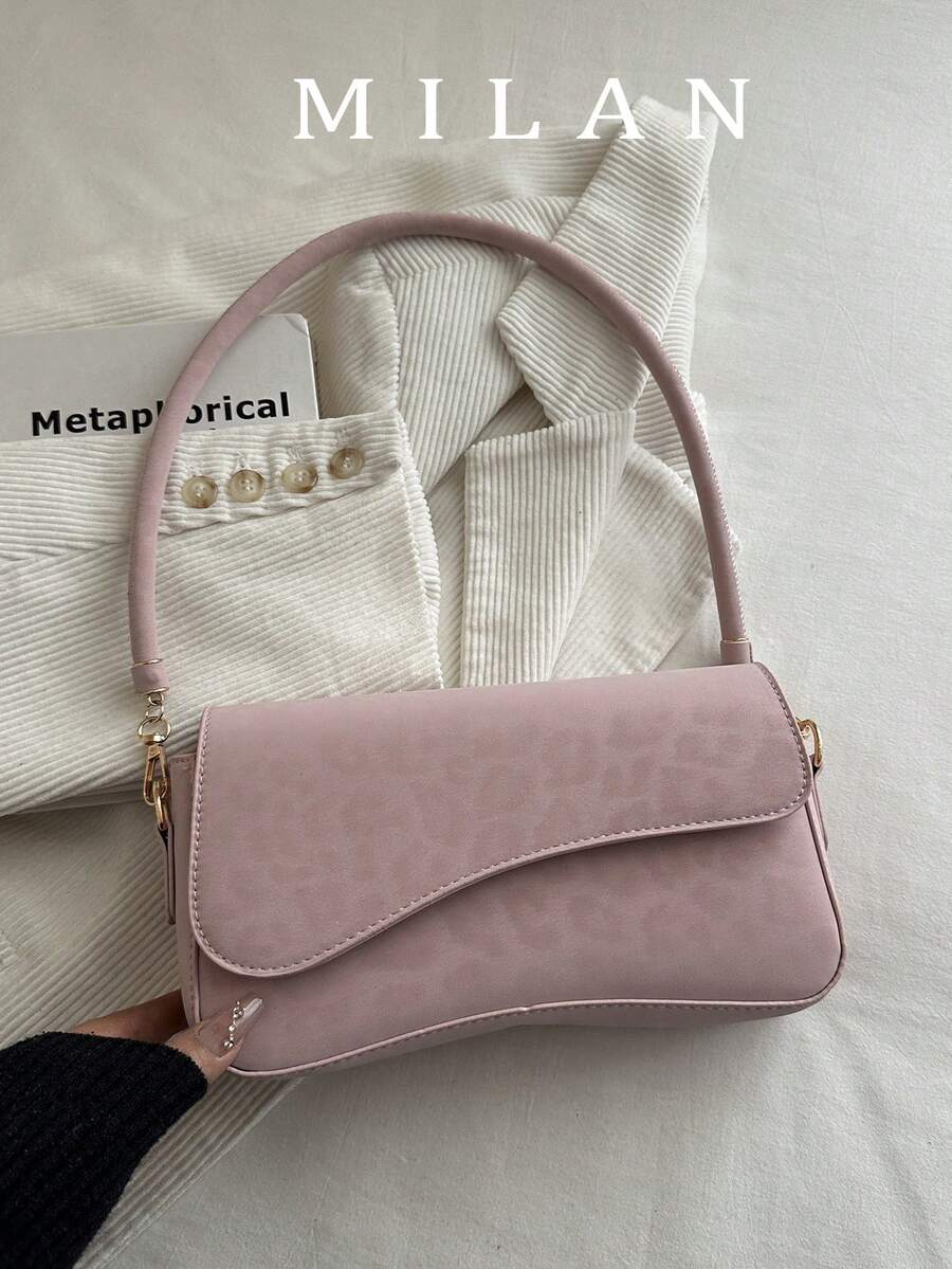 时尚豹纹不对称翻盖复古简约优雅单肩包 - 粉色 - 查看 1