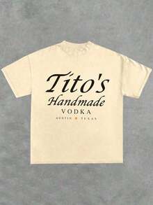 1 Pcs Tito's Handmade Vodka - Brand - Inspired Black T - Shirt - Front And Back With "Tito's Handmade Vodka" Typography And Logo! 100% Cotton 220g Double - Sided Printed T - Shirt180g 100% Cotton - Apricot - View 2