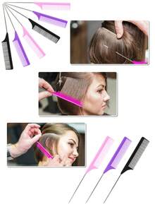 4/8pcs Set Hair Sectioning Comb, Rat Tail Comb, Highlighting Comb, Sectioning Comb, 1pc Carbon Fiber Plastic Hair Dye Comb, Stainless Steel Rat Tail Dye Comb, Highlighting Comb, Sectioning & Volumizing Comb - Multicolor - View 6