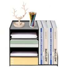 Desktop File Holder Organizer Document Mail Sorter PVC Magazine Organizer Rack - As Shown - View 3