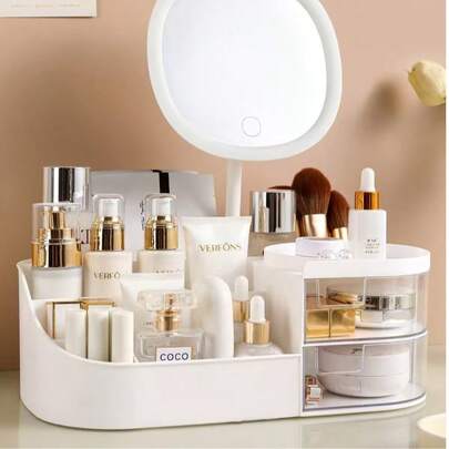 化妆品收纳盒，宿舍桌面防尘整理盒，梳妆台，带抽屉的护肤品架，大号化妆盒，收纳式化妆品文具收纳盒，杂物收纳盒