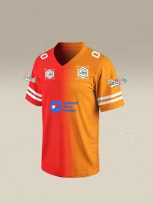 Customizable Red-Gold Gradient Soccer Jersey - Personalized Name & Number V-Neck Team Top, Gradient Game Day Jersey Sports - Orange - View 3
