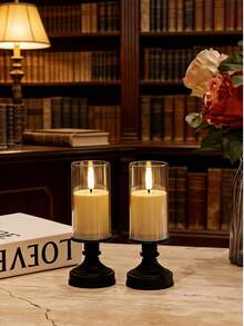 2 chiếc chân nến cổ điển màu đen, miệng phẳng, 5 kích cỡ, đèn LED giả lửa điện tử, trang trí nhà cửa, lễ hội & đám cưới. - Ống hình cốc - Xem 13
