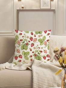 1 pieza Funda de cojín con estampado de fresa en estilo vintage campestre, funda de almohada cuadrada de felpa con estampado creativo, adecuada para sala de estar, dormitorio, decoración del hogar, cojín de sofá, cojín de coche, para todas las estaciones - Multicolor - Ver 4