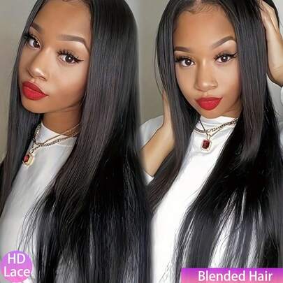 13x4 Lace Frontal Straight Human Blended Hair Wig 32 Inch 200% Density Straight Wear And Go 5x5 Pre Plucked Pre Cut Lace Glueless Wigs, As A Gift For Mother's Day And Christmas, 8-34 Inch Transparent Lace Front Drawstring Wigs For Women Natural Black Wig For Daily Wear At Parties And Gatherings