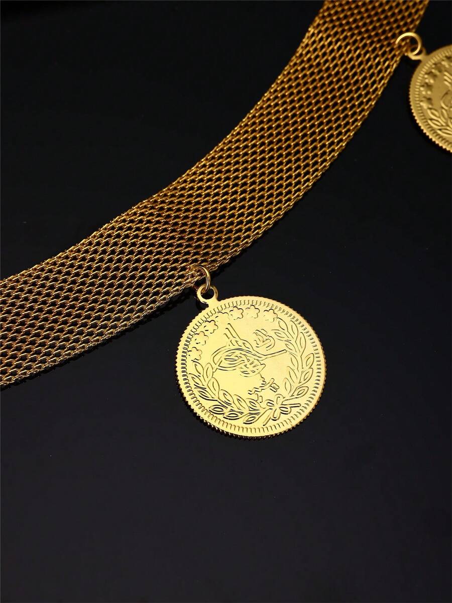 1件复古中东风格镀金合金硬币流苏身体链，女士婚礼/派对配饰/阿拉伯传统服饰身体饰品链 - 彩色 - 查看 1